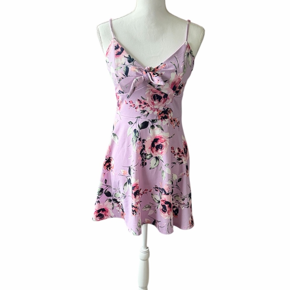 Francesca’s Floral Purple Dress with Bow Detail size small